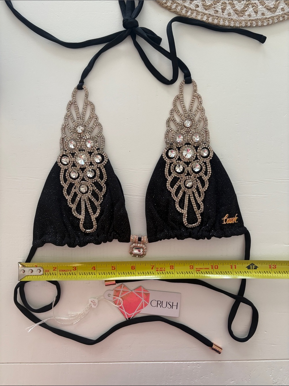 Bikini crush Embellished Black Triangle Bikini Top